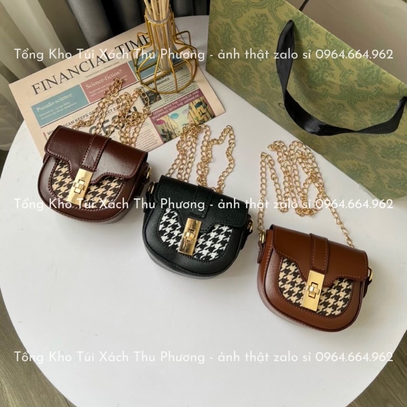 Túi mini hình bán nguyệt nắp khoá xoay phối dạ én siêu xinh (ảnh thật shop chụp)