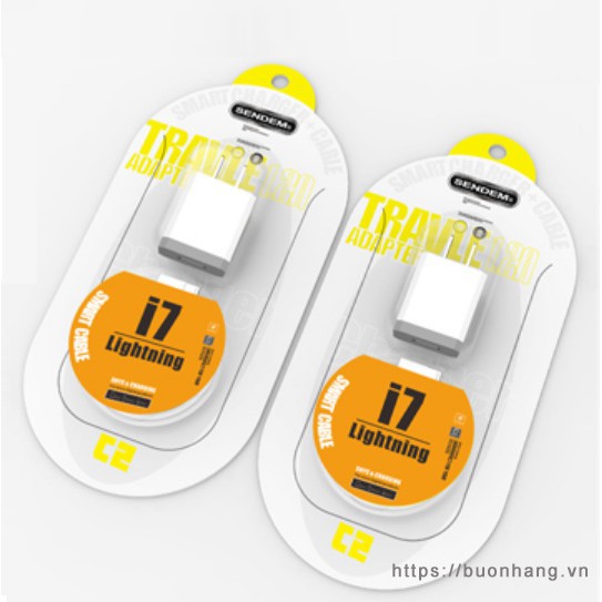 Bộ Củ kèm Cáp Sạc Sendem C2 (chọn 1 trong 2 loại cáp Iphone hoặc Android)