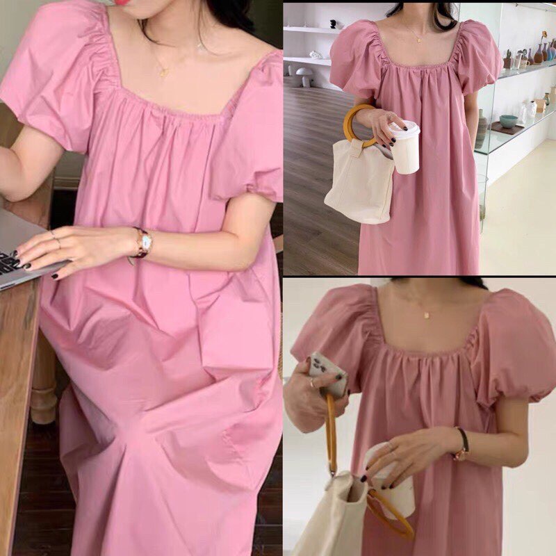 Đầm babydoll dáng suông tay bồng thắt nơ sau Đầm thiếu nữ ulzzang