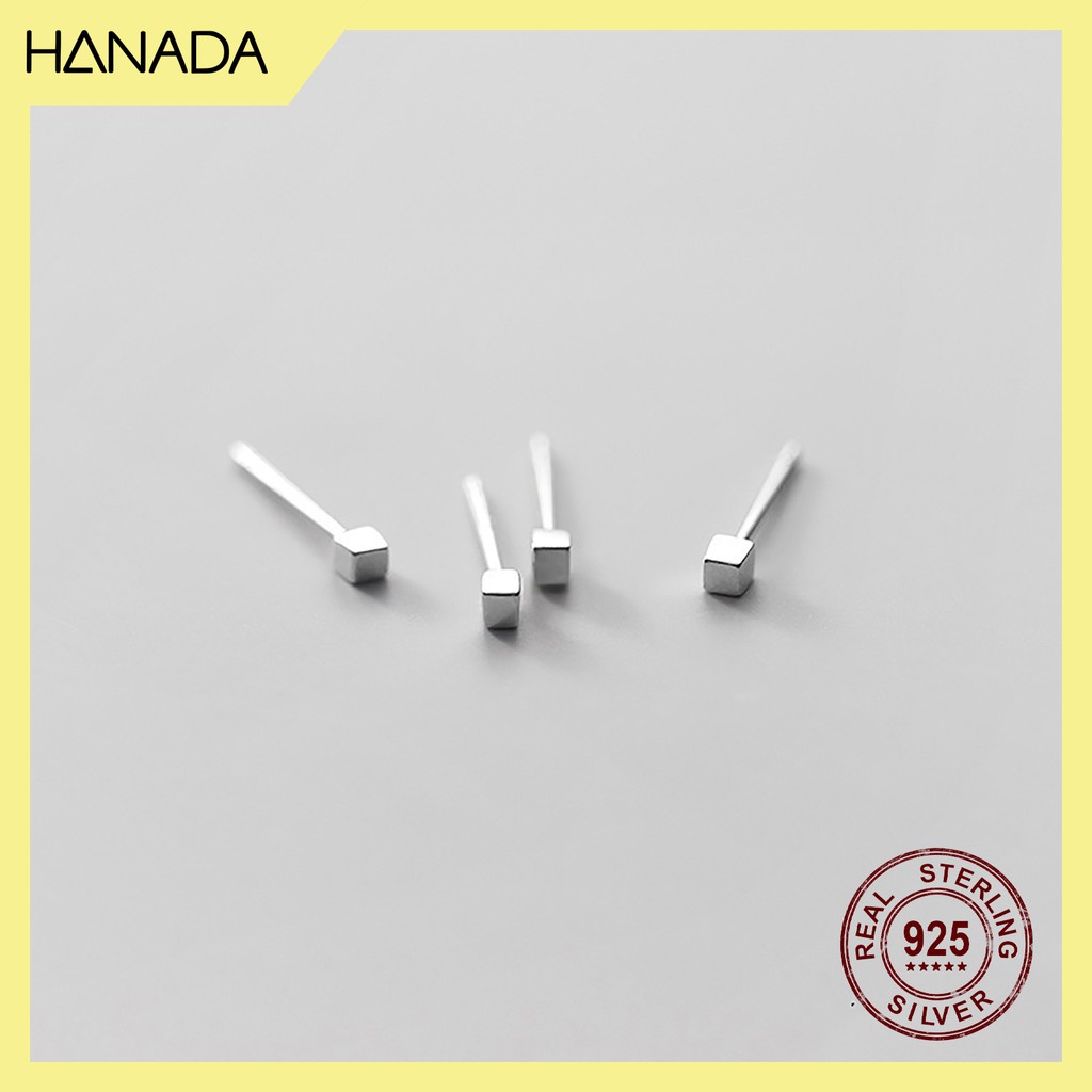 Bông Tai Bạc 925 Hanada Bông Tai Vuông Nhỏ 0711 C7