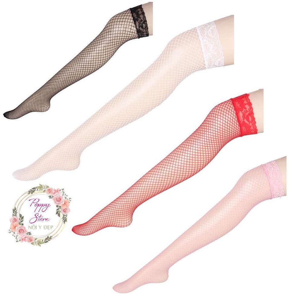 Tất đùi lưới nhỏ viền ren sexy⚡️Mã AT55 ⚡️Tất đùi lưới nhỏ viền ren gợi cảm0