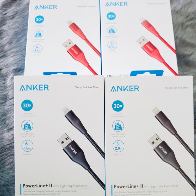 IPHONE/ IPAD - Cáp ANKER POWERLINE+ II (dài 1.8m, 0.9m với 2 màu đỏ, đen)