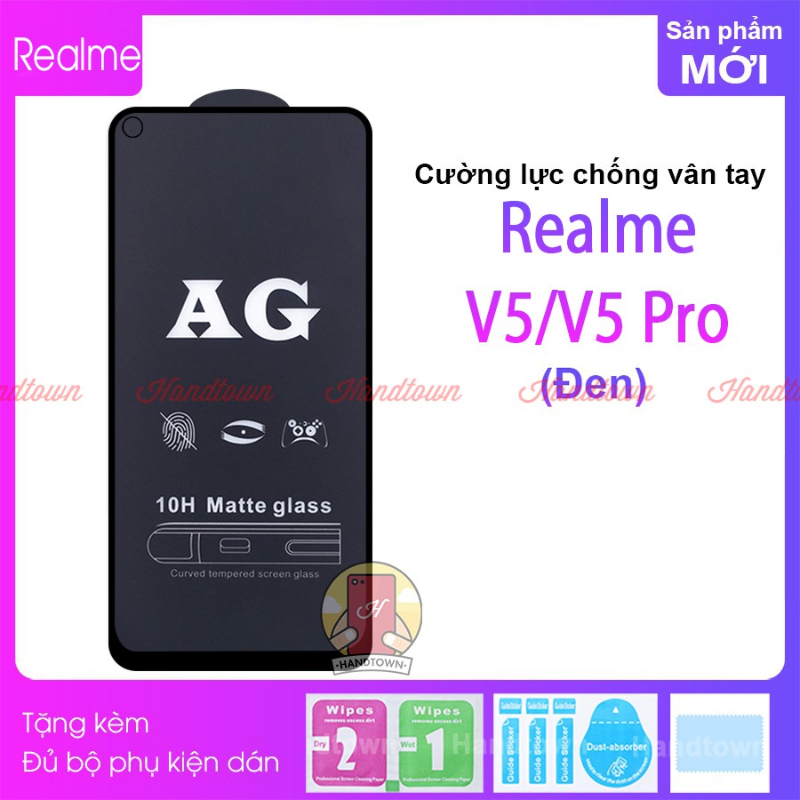 Kính Cường Lực Nhám Chống Vân Tay Realme V5 V5 5G Full Màn Đen Full Keo Chống Va Đập Chống Trầy Xước Bảo Vệ Màn Hình