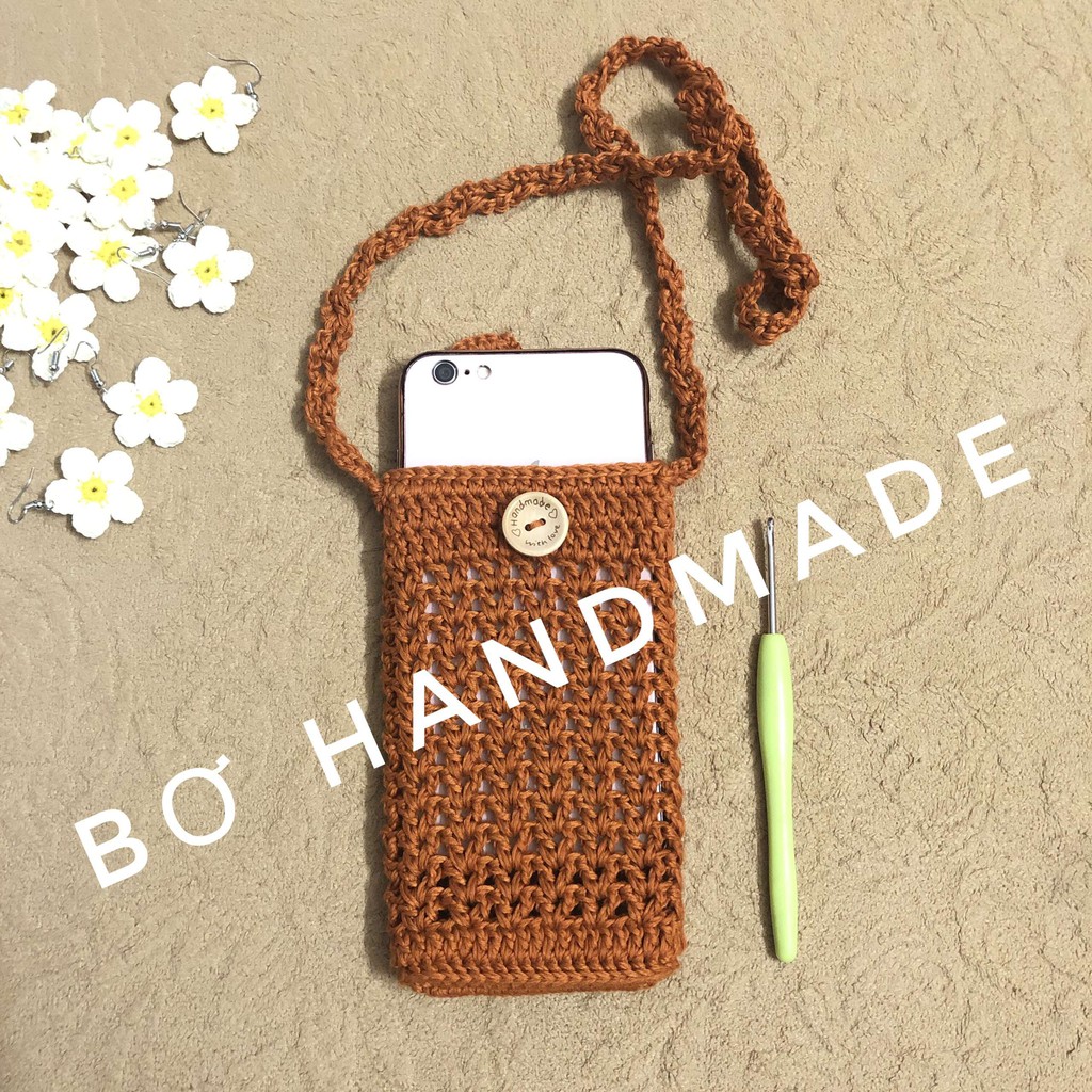 Túi đựng điện thoại đeo chéo bằng len handmade sợi cotton 100% siêu dễ thương, Thời trang handamde cho các bạn năng động