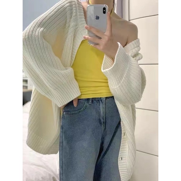 Áo len cardigan nữ màu trắng  basic phong cách hàn quốc mặc được 2 kiểu