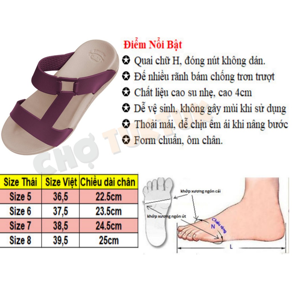 Dép Thái nhập khẩu Dép nhựa Nữ Đế Cao đi  mưa hiệu MONOBO - MONIGA 7.6- Dép Xốp Thái Lan Thời Trang Cao Câp