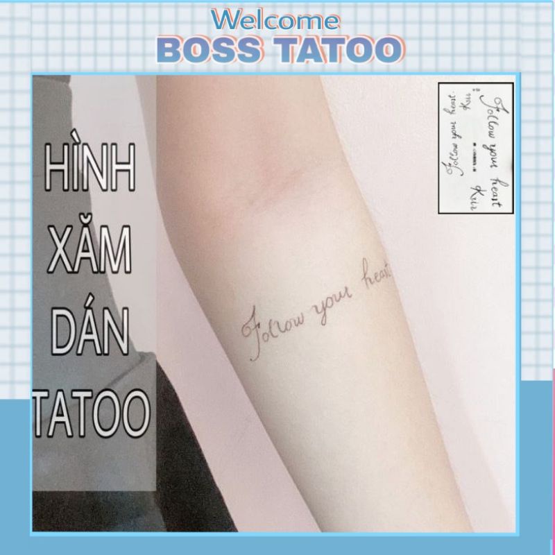 Hình xăm tạm thời chữ follow your heart a25. Tatoo dán size 10x6cm