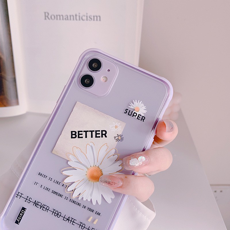 Ốp hoa cúc GD viền tím iPhone 7 8 7 Plus 8 Plus X Xs Xr XsMax iPhone 11 11 Pro 11 Promax Cú Mèo Case | BigBuy360 - bigbuy360.vn