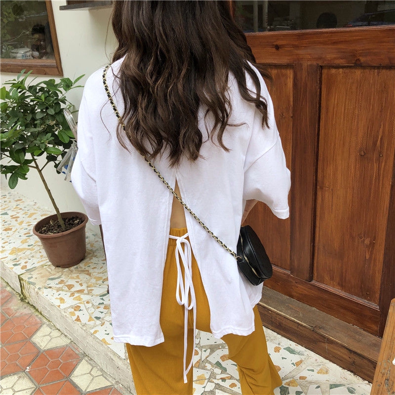 Áo thun ngắn tay hở lưng thời trang mùa hè hàn quốc