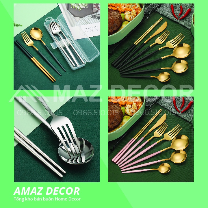 SALE NGHỈ TẾT Thìa nĩa đũa rĩa ăn decor inox 304 đẹp phong cách Vintage hoàng gia tân cổ điển mạ vàng cao cấp