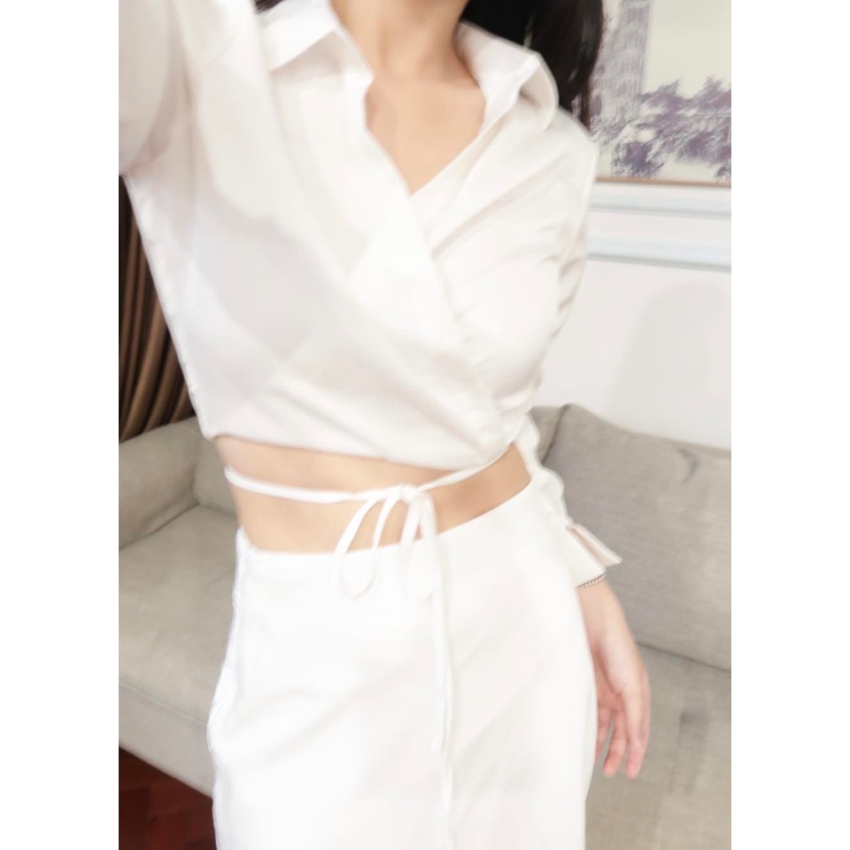 Set sơmi buộc dây - chân váy lụa Darling Set | MINDY