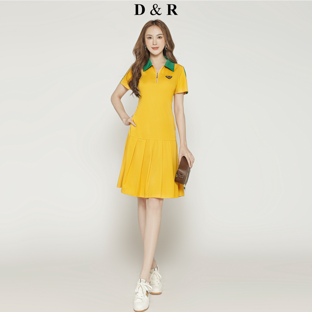 Đầm polo nữ bigsize đính logo Quảng Châu cao cấp váy đuôi cá xếp ly thương hiệu thời trang D&R D197