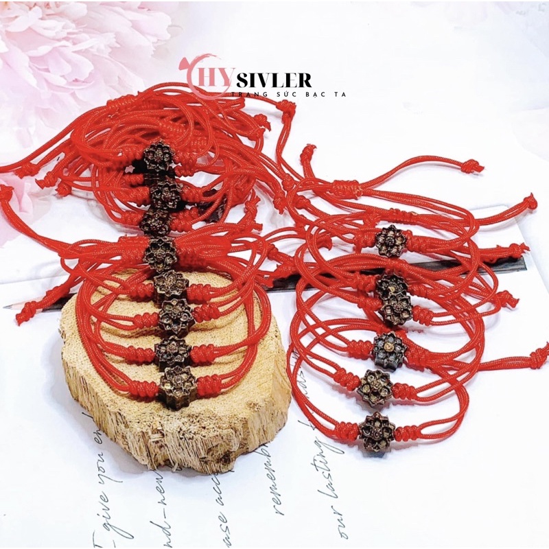 Vòng chỉ đỏ chỉ ngũ sắc may mắn mix sen (ảnh thật)