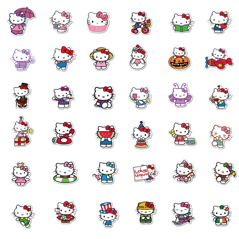 Set 50 nhãn dán họa tiết Hello Kitty xinh xắn