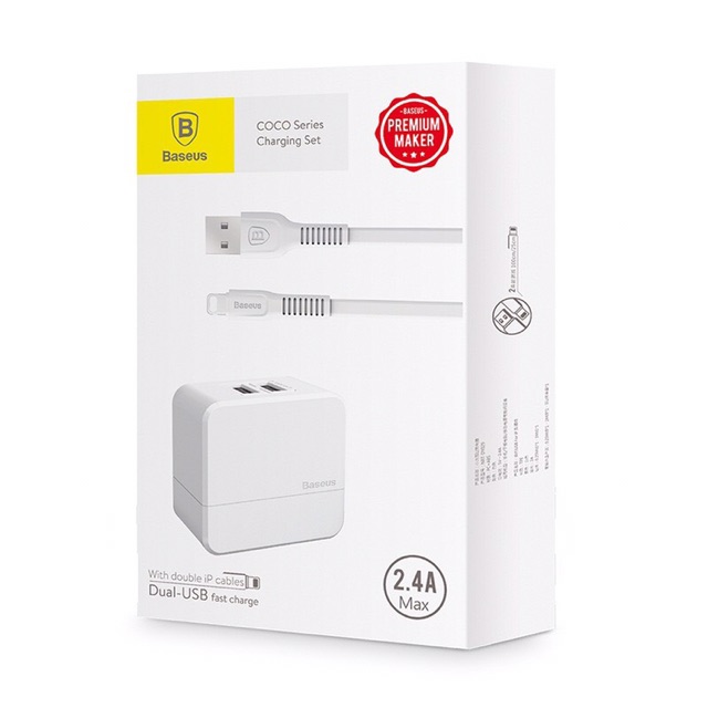 [MUA 2 ĐƯỢC 3]Combo bộ sạc nhanh BASEUS COCO Series 2USB 2.4A cho IPHONE/IPAD - BH 6 Tháng