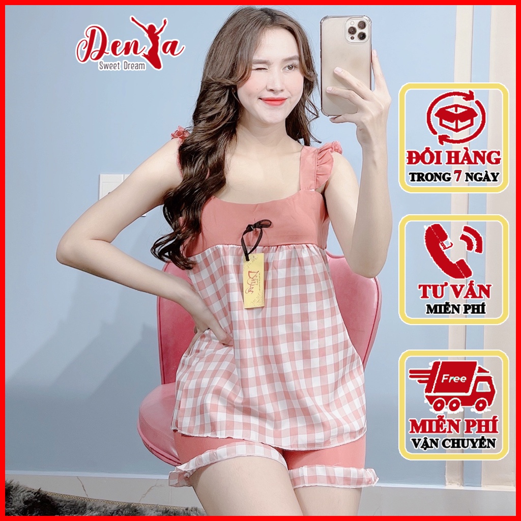 Đồ mặc nhà nữ DenYa chất kate mềm xinh xắn, áo kẻ sọc caro siêu dễ thương, DB3