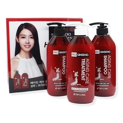 Bộ 2 dầu gội 1 dầu xả mềm mượt tinh chất nhân sâm đỏ - 3W CLINIC Red ginseng shampoo