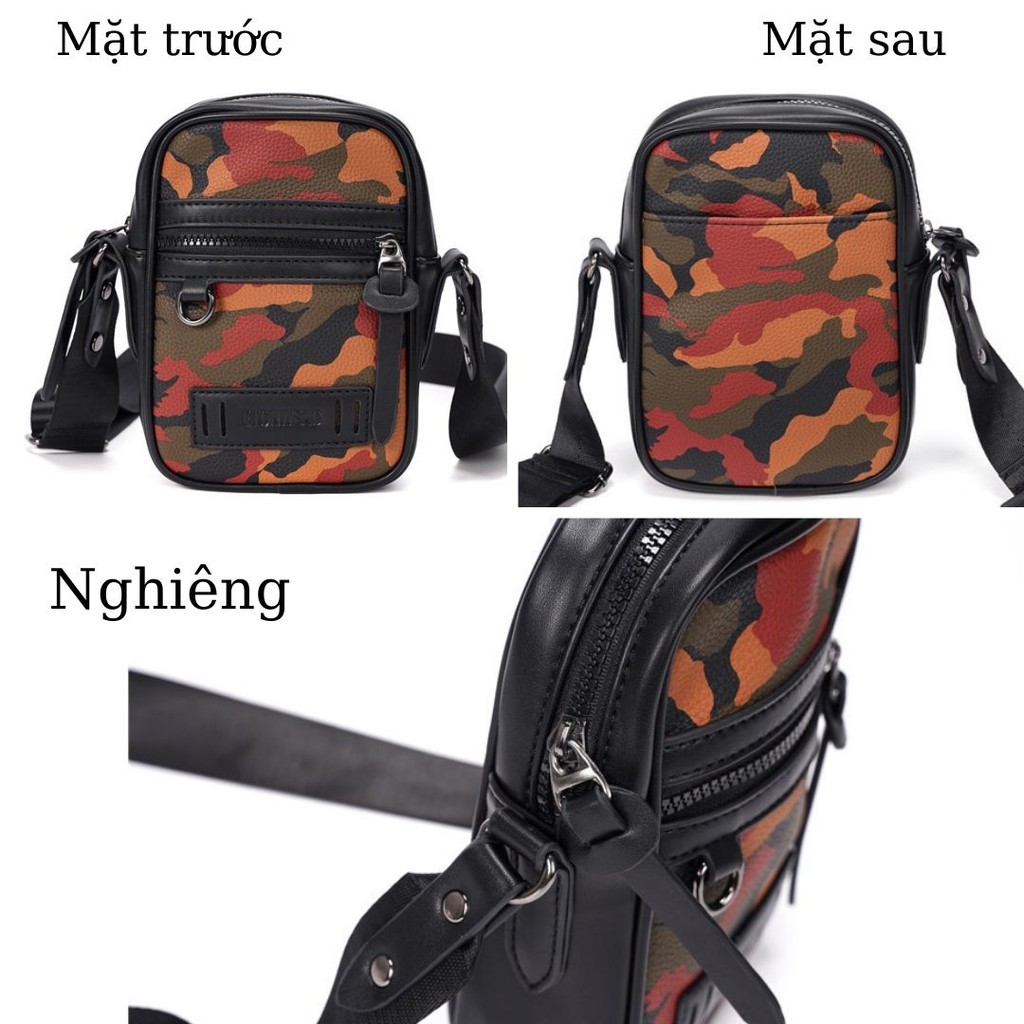 Túi Đeo Chéo Nam Mini Nhỏ Da Pu Đựng Điện Thoại Ví Tiền Họa Tiết Camo Rằn Ri Phong Cách Lính Ngụy Cá Tính Mới Năm 2021