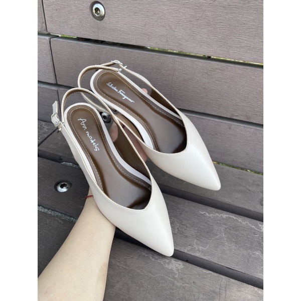 Giày búp bê Annmodels mũi nhọn kiểu dáng thời trang tiểu thư  phối dây hở gót cao 2cm _Min331