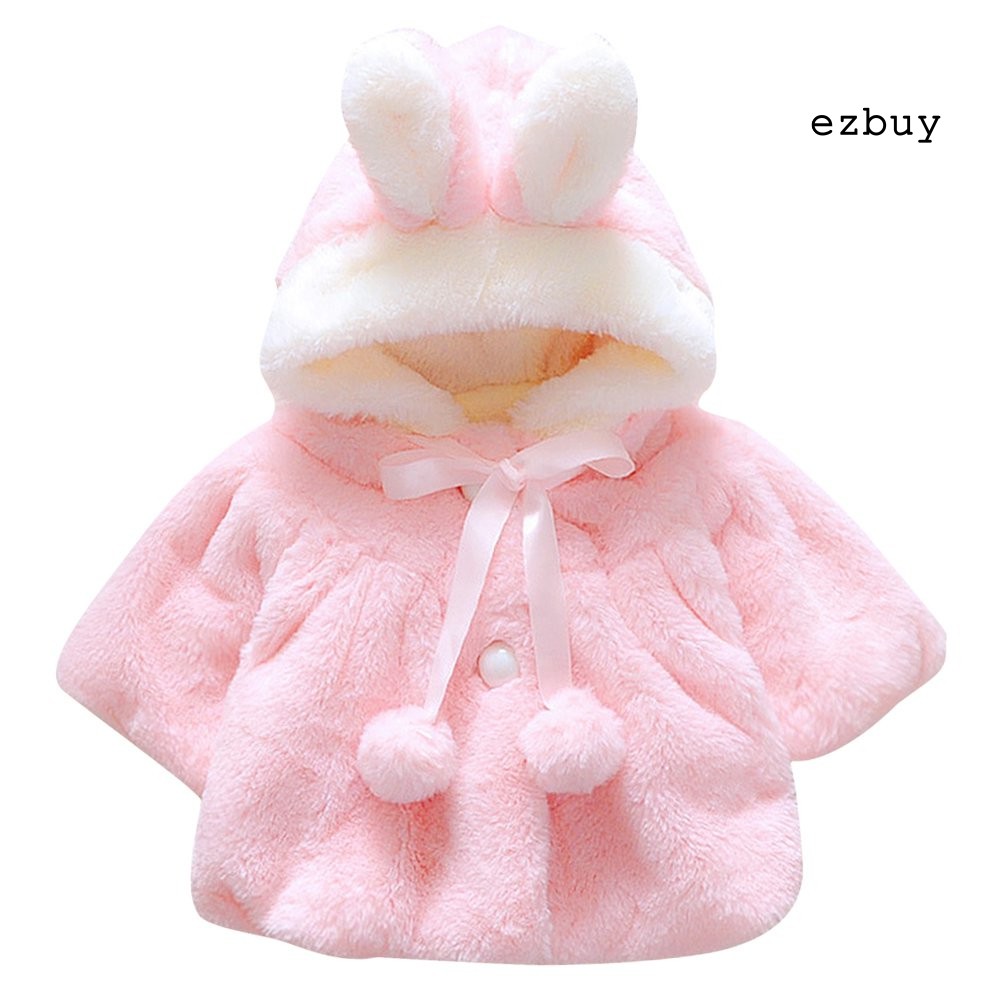 Áo choàng tai thỏ phối lông thú đáng yêu dành cho bé gái