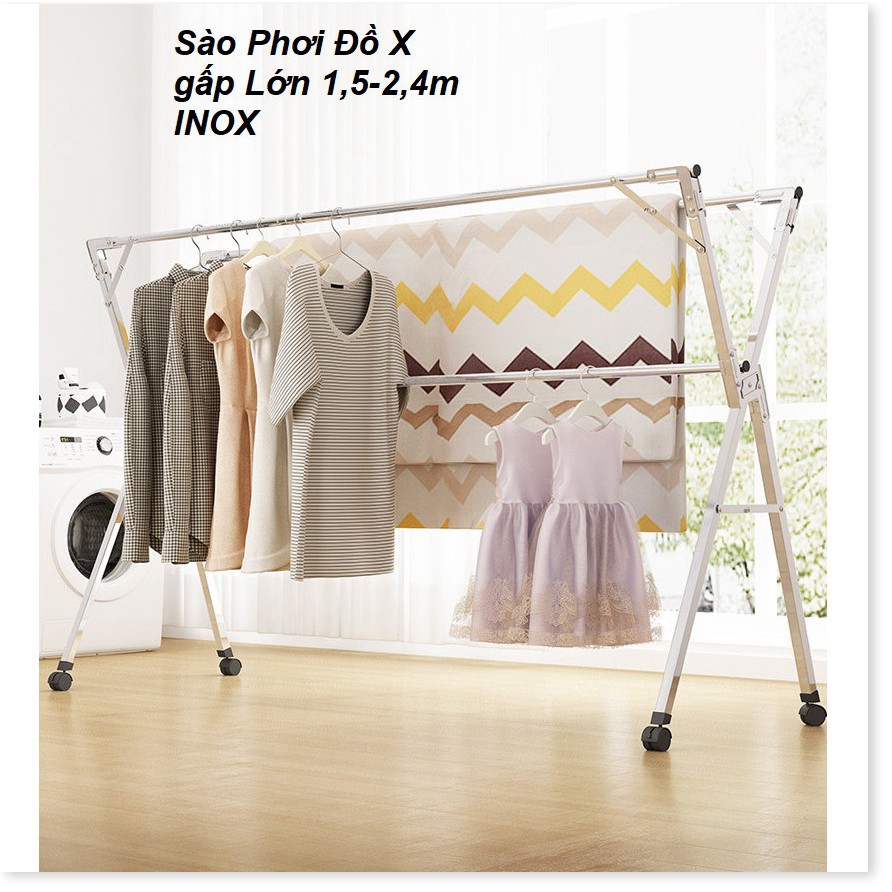 Sào Phơi Đồ X gấp Lớn 1,5-2,4m INOX (Có tặng kèm móc)- Home and Garden -Cao cấp