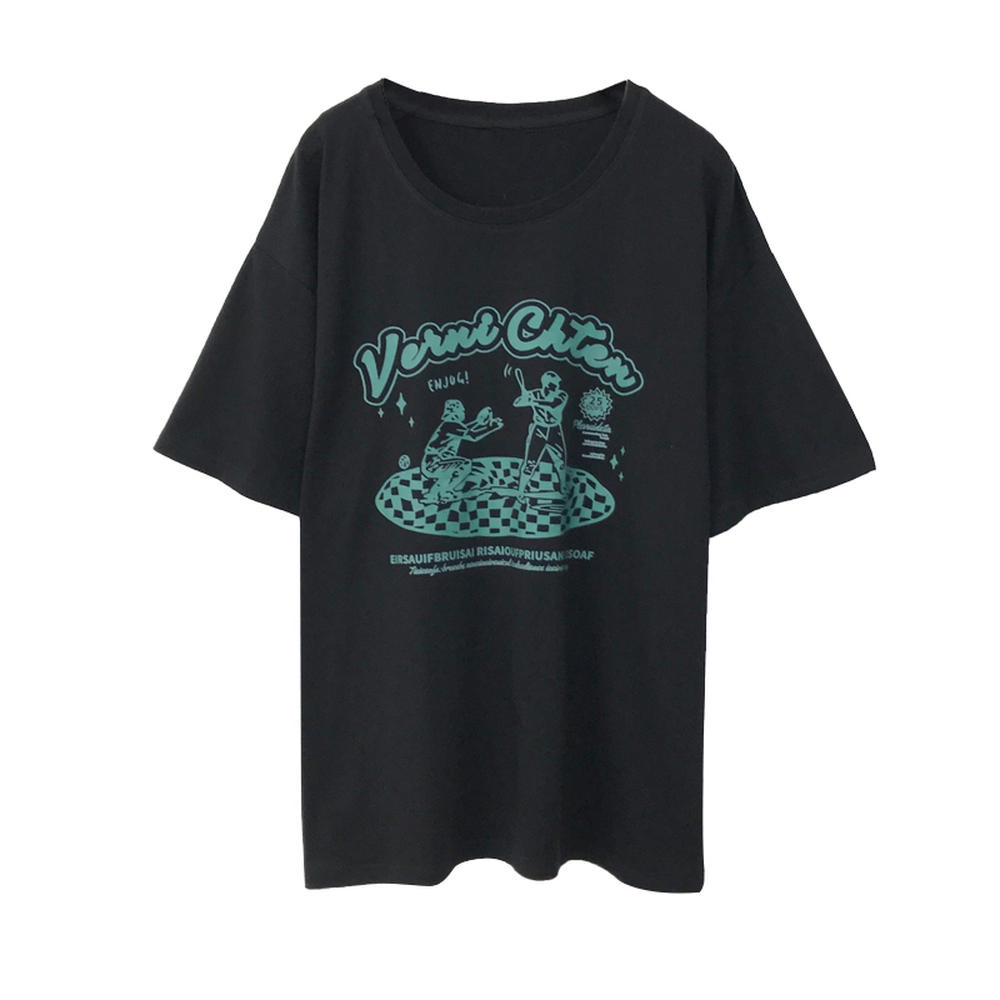 Áo Thun Tay Ngắn Cổ Tròn In Chữ Dáng Rộng 50089