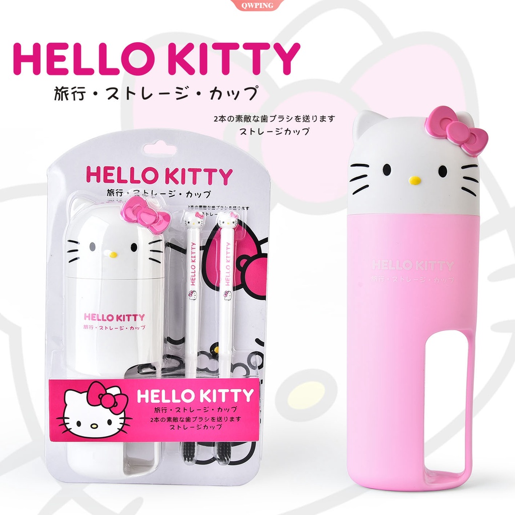 SANRIO Bộ Cốc Đánh Răng Hello Kitty 1 * + 2 Bàn Chải Đánh Răng Tiện Dụng Cho Cặp Đôi
