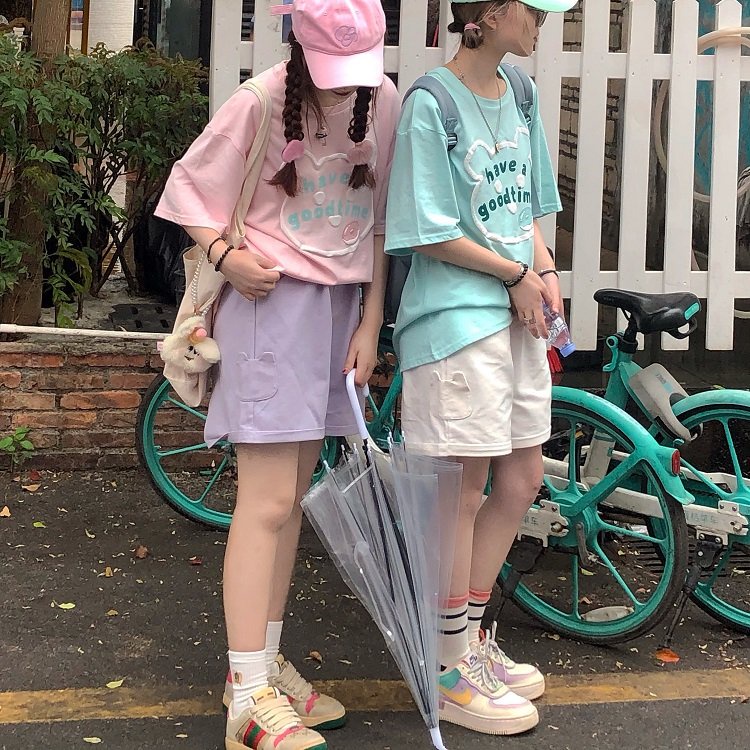 Quần Short Túi Gấu Unisex 🦋 Quần Đùi Nữ Gấu Gập Ống Rộng 4 Màu 🦋