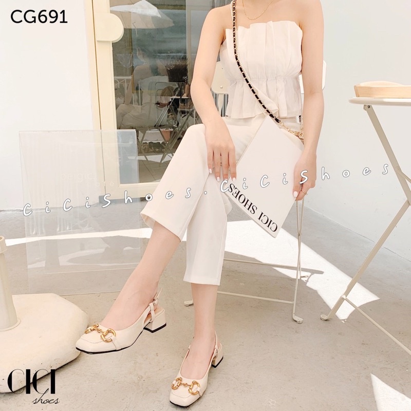 ⚡︎Freeship⚡︎Giày cao gót nữ CiCi Shoes Guốc Móc GG Gót 4cm - CX858