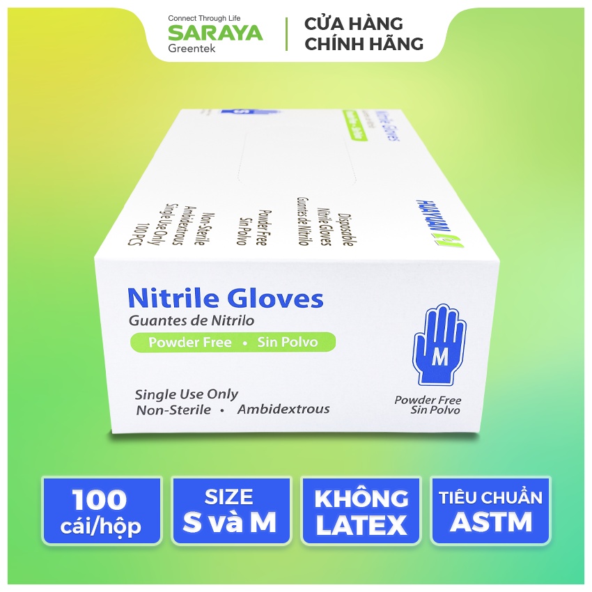 Găng Tay Cao Su Nitrile Huayan Không Bột Dùng Trong Thực Phẩm, Vệ Sinh (Disposable Nitrile Gloves) - 100 CHIẾC/HỘP