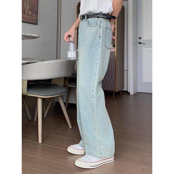 Jeans ống rộng baggy nam nữ phối ngọc trai