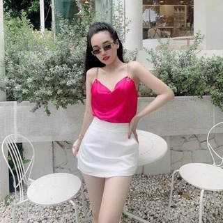 Áo kiểu 2 dây xích khoen phi lụa cổ đổ cực xinh , chất phi lụa mềm mịn mát
