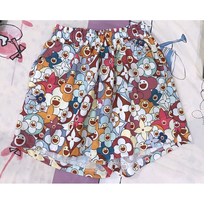 (tl) Quần đùi thun hoa cúc