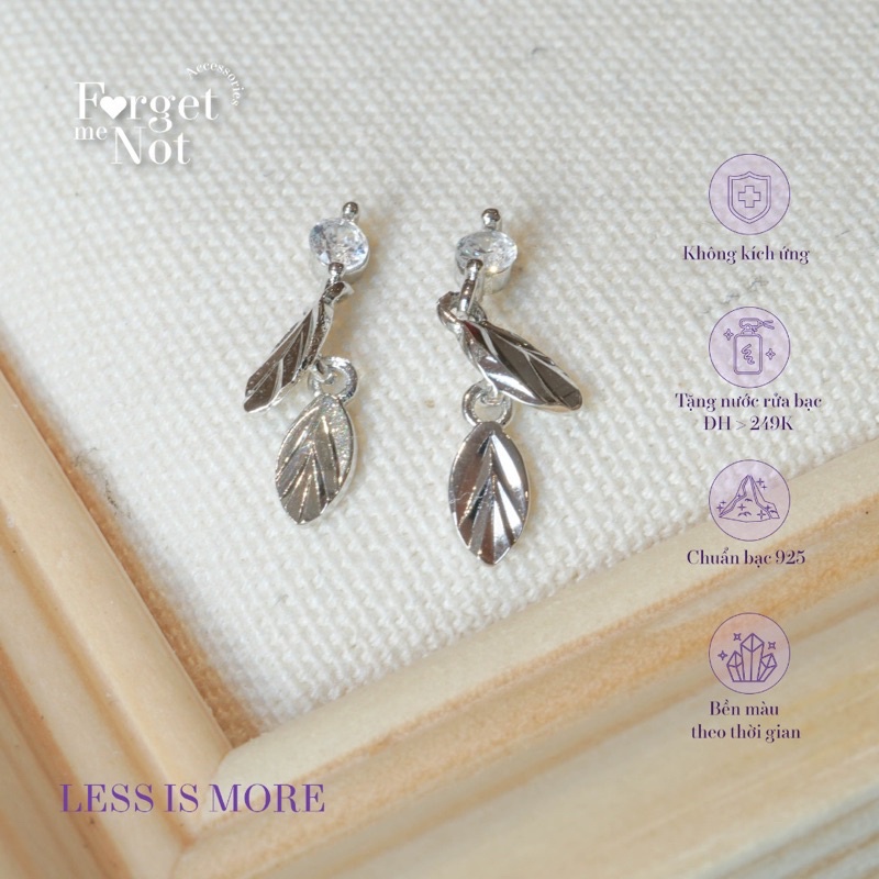 Khuyên tai hình lá chất liệu bạc S925 không gây kích ứng dễ dang mix đồ Forgetmenot KT110