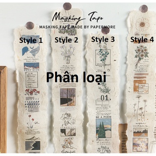 PAPER MORE_Masking tape dạng dải masking tape vintage, hoa lá, phong cảnh, tự cắt dán