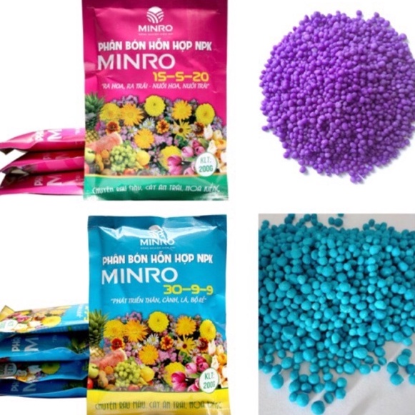 Phân bón Minro 30-9-9 và Minro 15-5-20 (200g), dinh dưỡng cho cây trồng