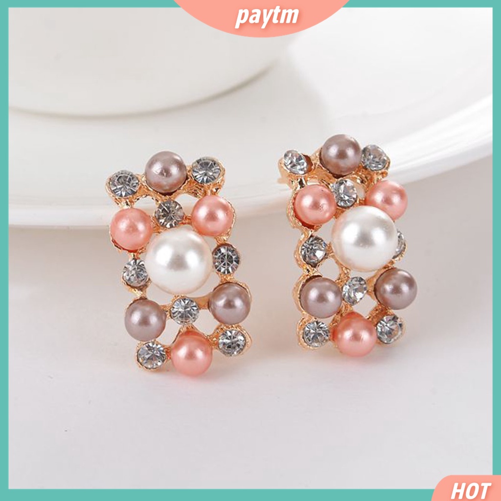 Bộ 2 Vòng cổ + Bông Tai Đính Ngọc Trai Giả Nhiều Màu Sắc Sang Trọng