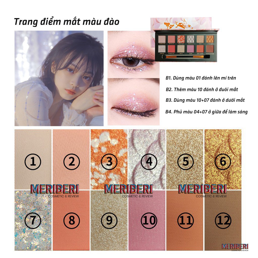 Bảng phấn mắt Perfect Diary kèm cọ hiệu ứng ánh kim nhung mịn 12 màu | BigBuy360 - bigbuy360.vn