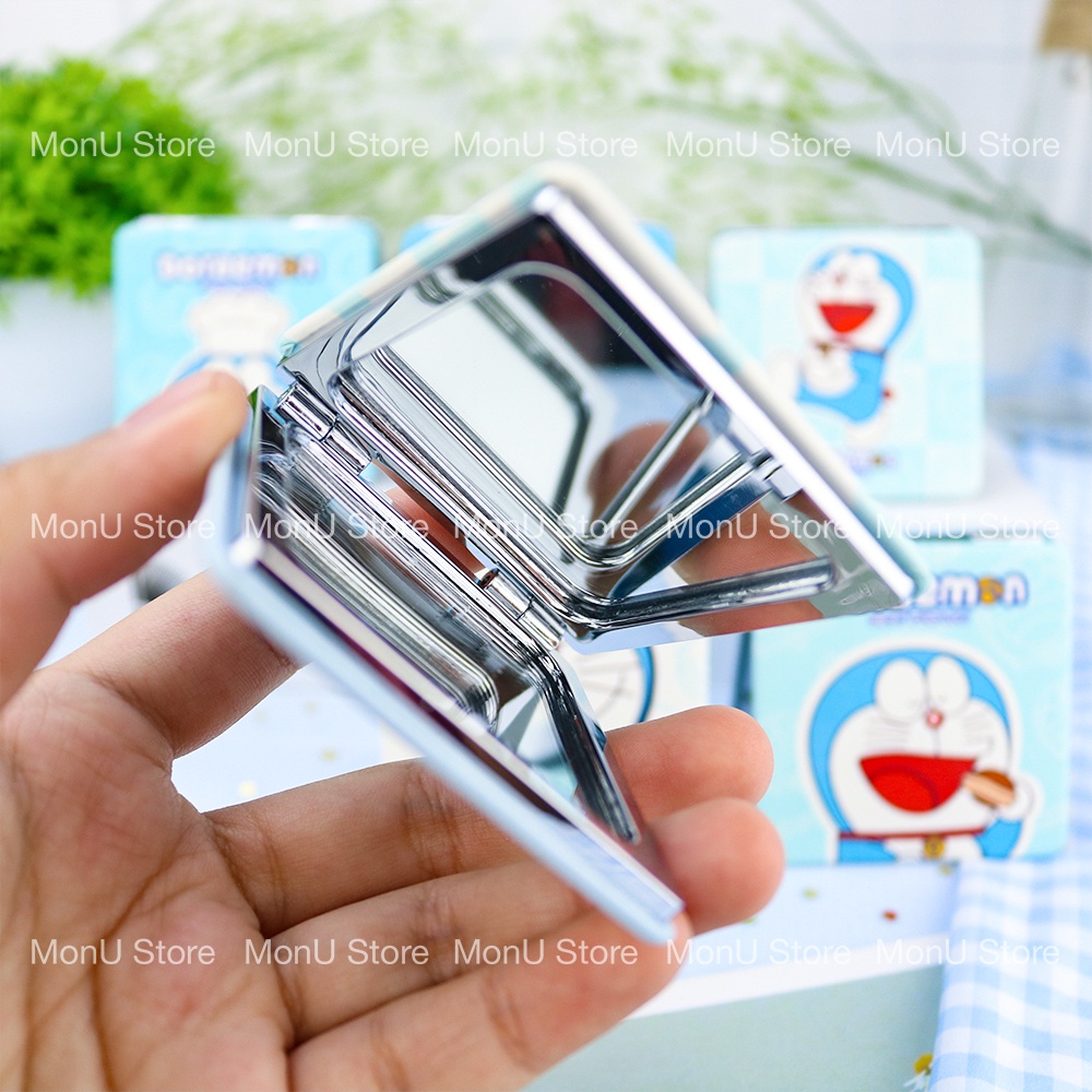 Gương mini 2 mặt bọc da 6x6cm sang trọng hình DORAEMON DOREMON bỏ túi dễ thương MON0005 TooYoo