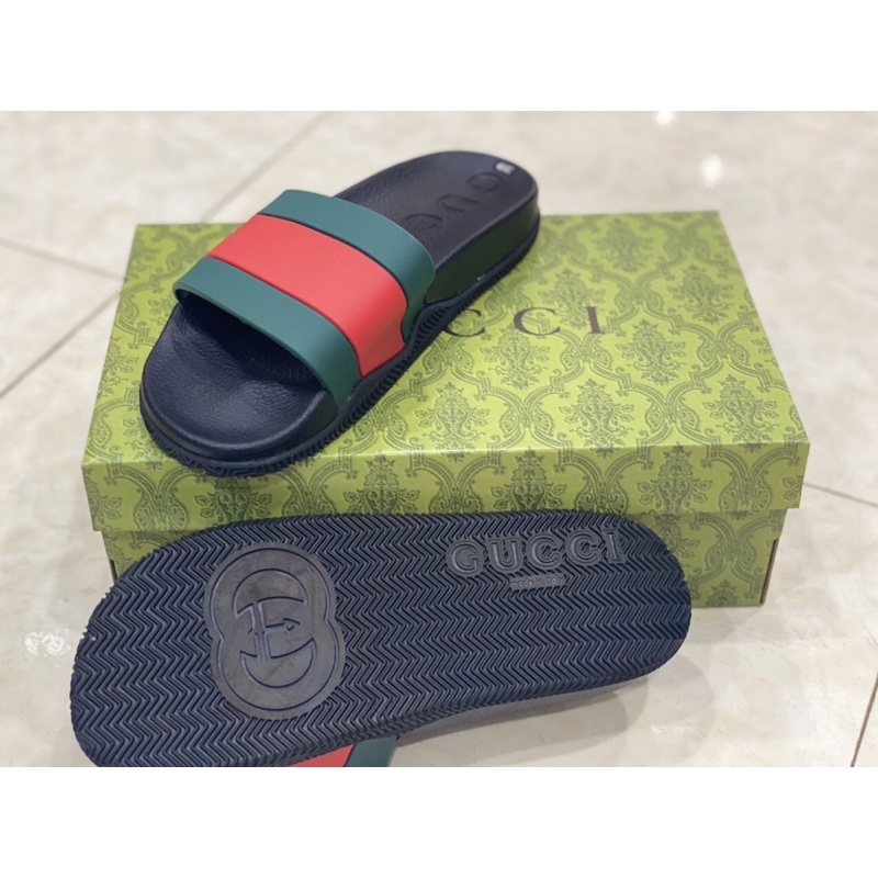 Dép nam quoai ngang gucci xanh đỏ độn đế tăng chiều cao ful box