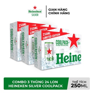 HỎA TỐC HCM - Combo 3 Thùng 24 lon bia Heineken Silver Coolpack 250ml lon