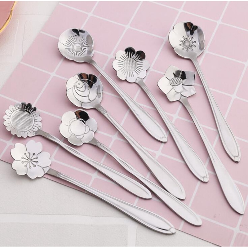 Muỗng inox mini thiết kế hình bông hoa xinh xắn tiện dụng