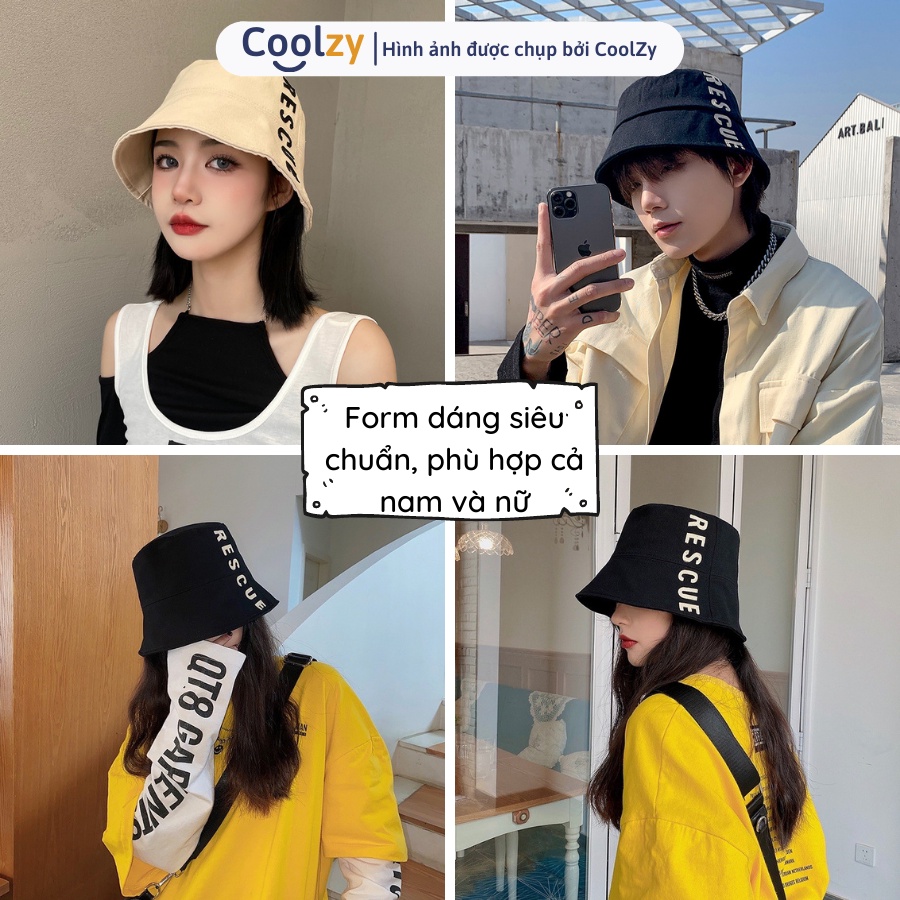[Mã FAMARAL1 giảm 10K đơn 50K]Mũ bucket ❤️Nón tai bèo vành cụp thêu chữ Rescue chất kaki Ulzzang form unisex nam nữ N13