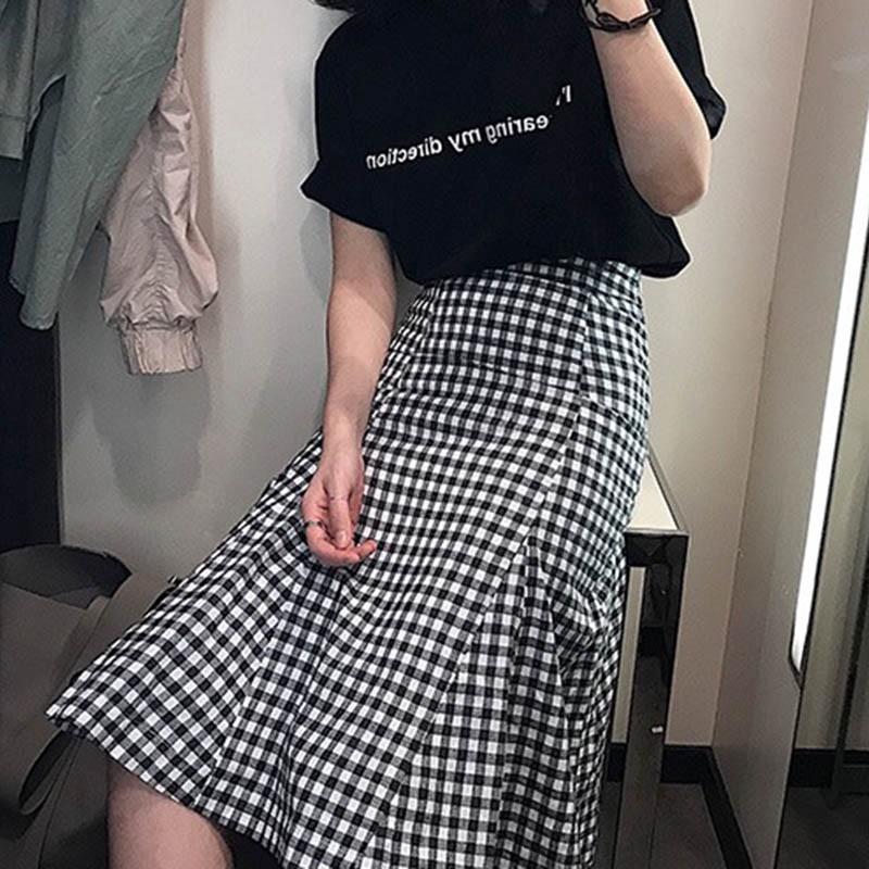 Women's Vintage Plaid Preppy Style Slim Thin Wild Mid-Length Skirt | BigBuy360 - bigbuy360.vn
