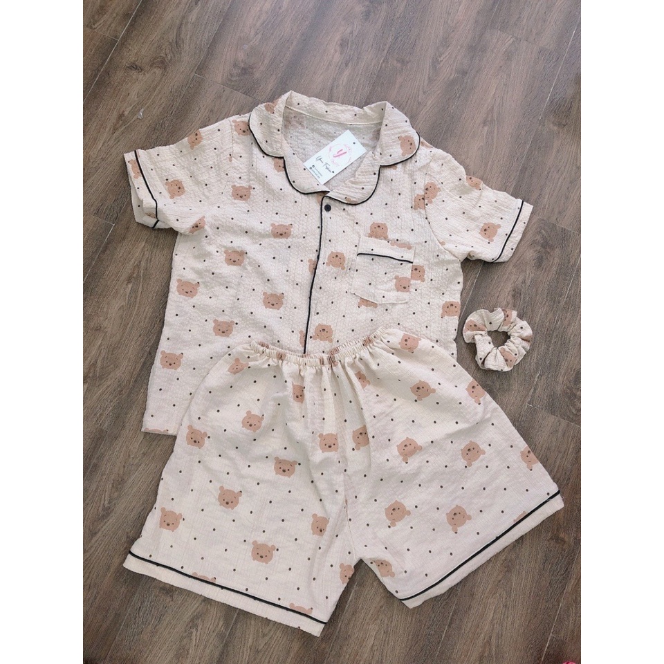 Bộ pijama nữ Yuna cộc tay mặc nhà chất liệu đũi xốp thấm hút mồ hôi tốt họa tiết siêu dễ thương,thời trang nữ YUNA_DN001
