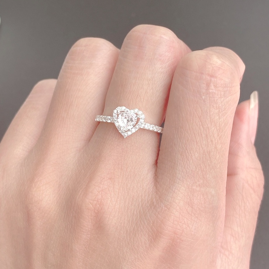Nhẫn nữ bạc ta mặt trái tim đính đá - Trang sức bạc Evasilver