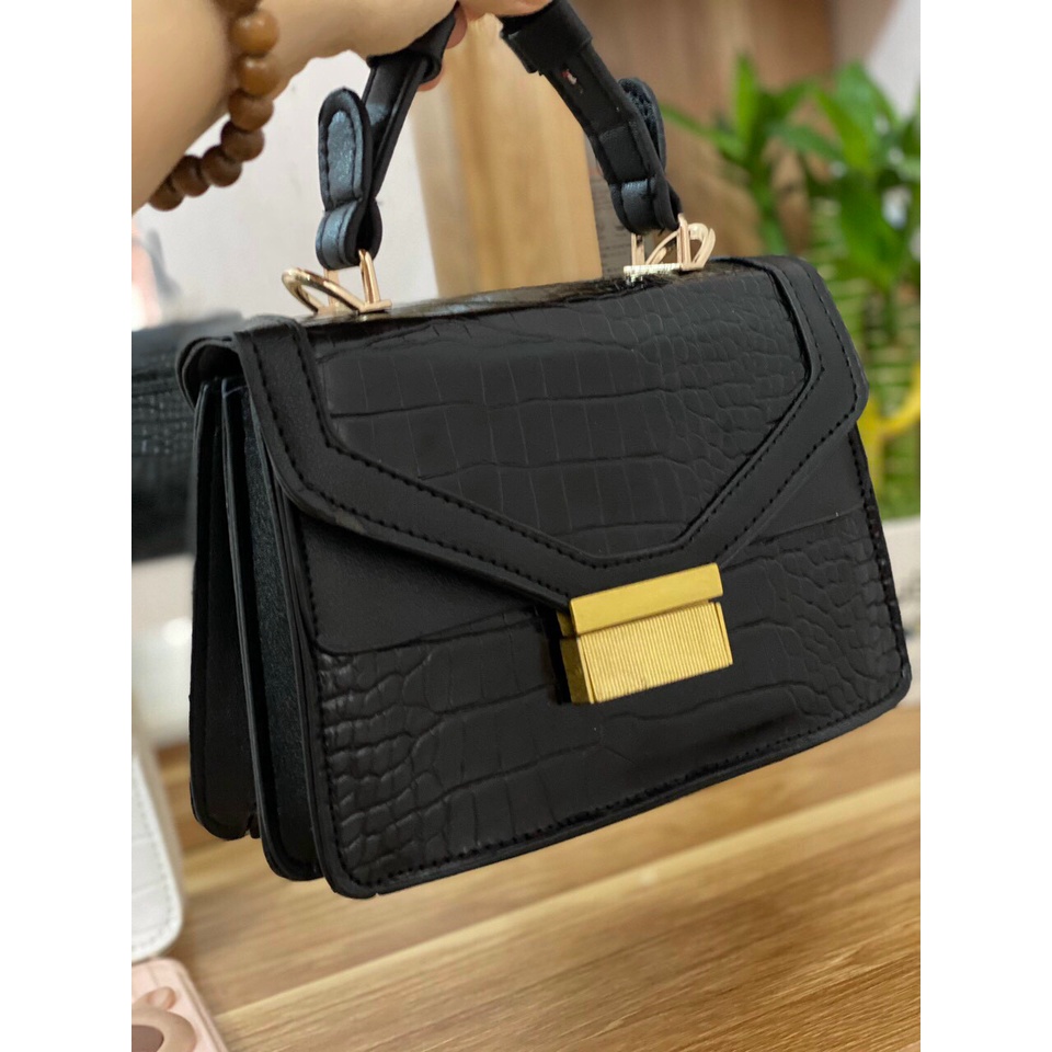 Túi đeo chéo thời trang nữ mini loại 1 LORIEN -Túi xách nữ khuy nhọn khoá bấm vuông da rắn size 20cm dự tiệc cao cấp