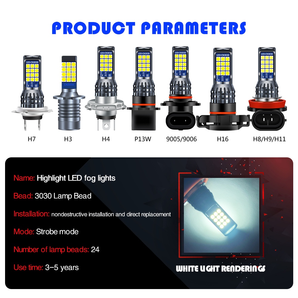 2 pc đèn LED sương mù 2 màu 24SMD H8 H11 H3 H4 H7 9005 HB3 9006 HB4 H16 P13W đèn sương mù ô tô