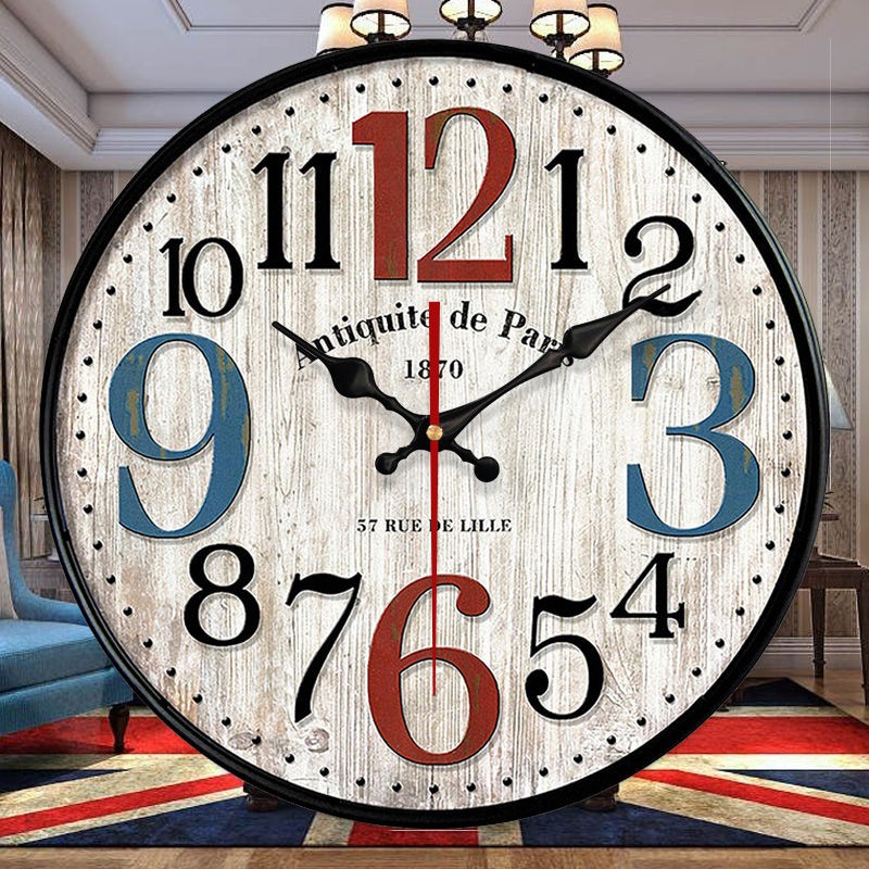 Đồng hồ kiểu Mỹ tắt tiếng treo tường phòng ngủ khách sáng tạo thạch anh tròn châu Âu