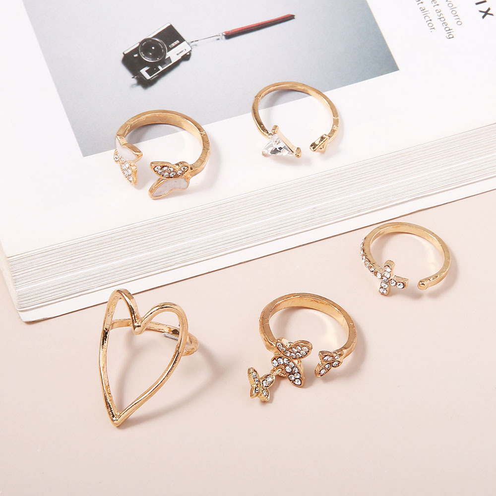 Set 5 nhẫn GMAI đính đá phong cách thời trang dành cho nữ
